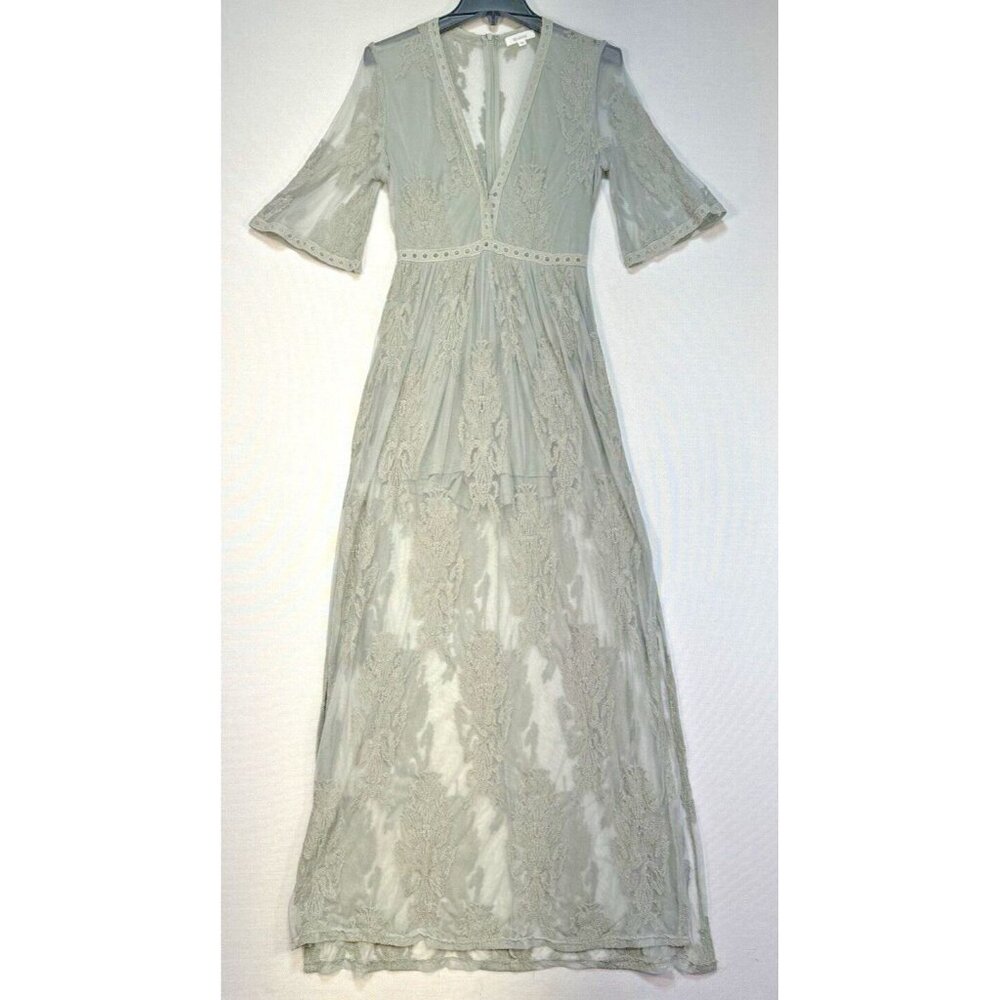 Wishlist Women’s Long Dress Size Medium Gray Stone Whimsical V-Neck Fairy